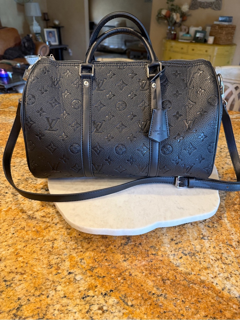 Louis Vuitton Black Embossed Monogram Speedy 35 Bandoulière